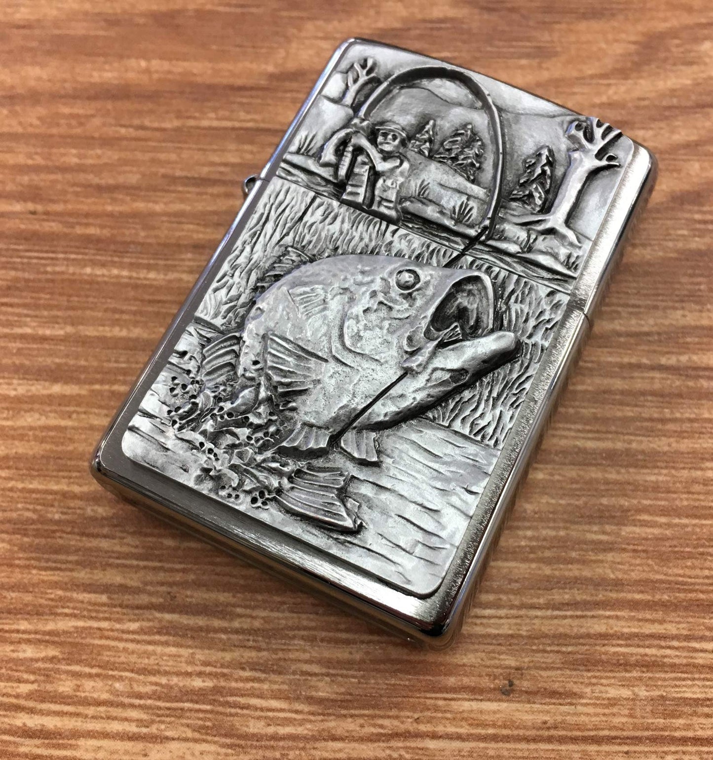 - Rutherfords Gifts Personalised Bass Fishing Emblem| Brushed Chrome Lighter -