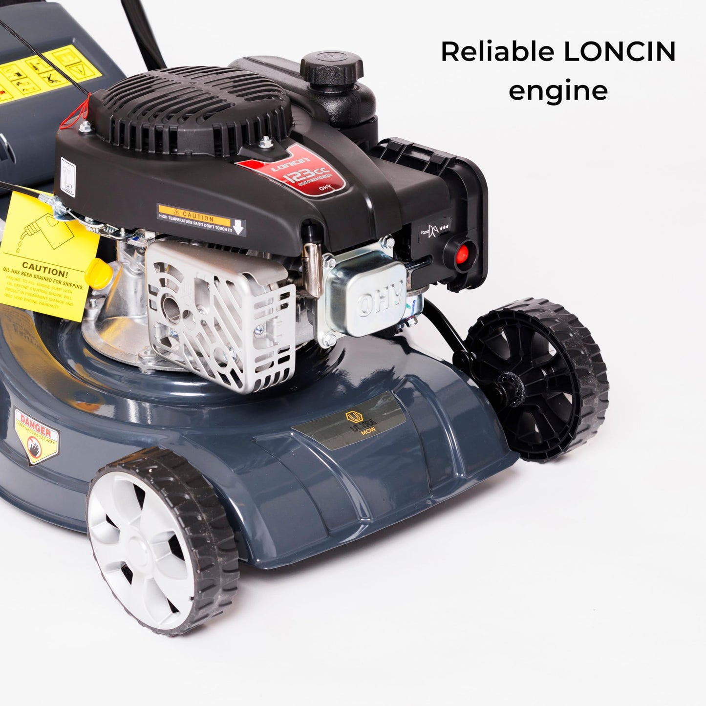 Callow Premium Petrol Lawn Mower - 41cm Cutting Width - Powerful 4 Stroke 123cc 2.8hp OHV LONCIN Engine with Centrally Adjusted Cutting Heights between 25mm and 70mm and 40 L grass box