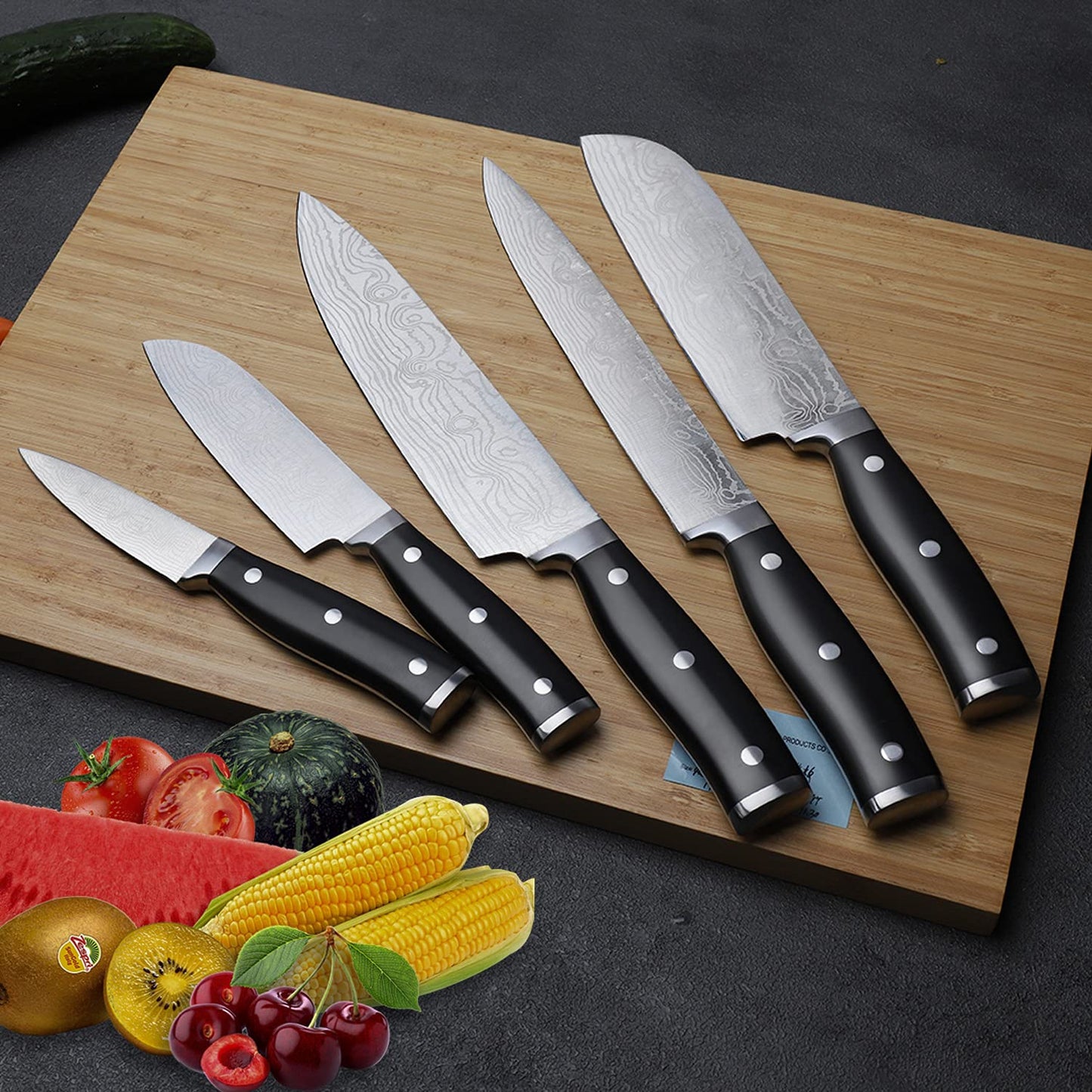 - HUIKAILI Knife Set | 5 Pieces Professional Kitchen Set With Wooden Box -