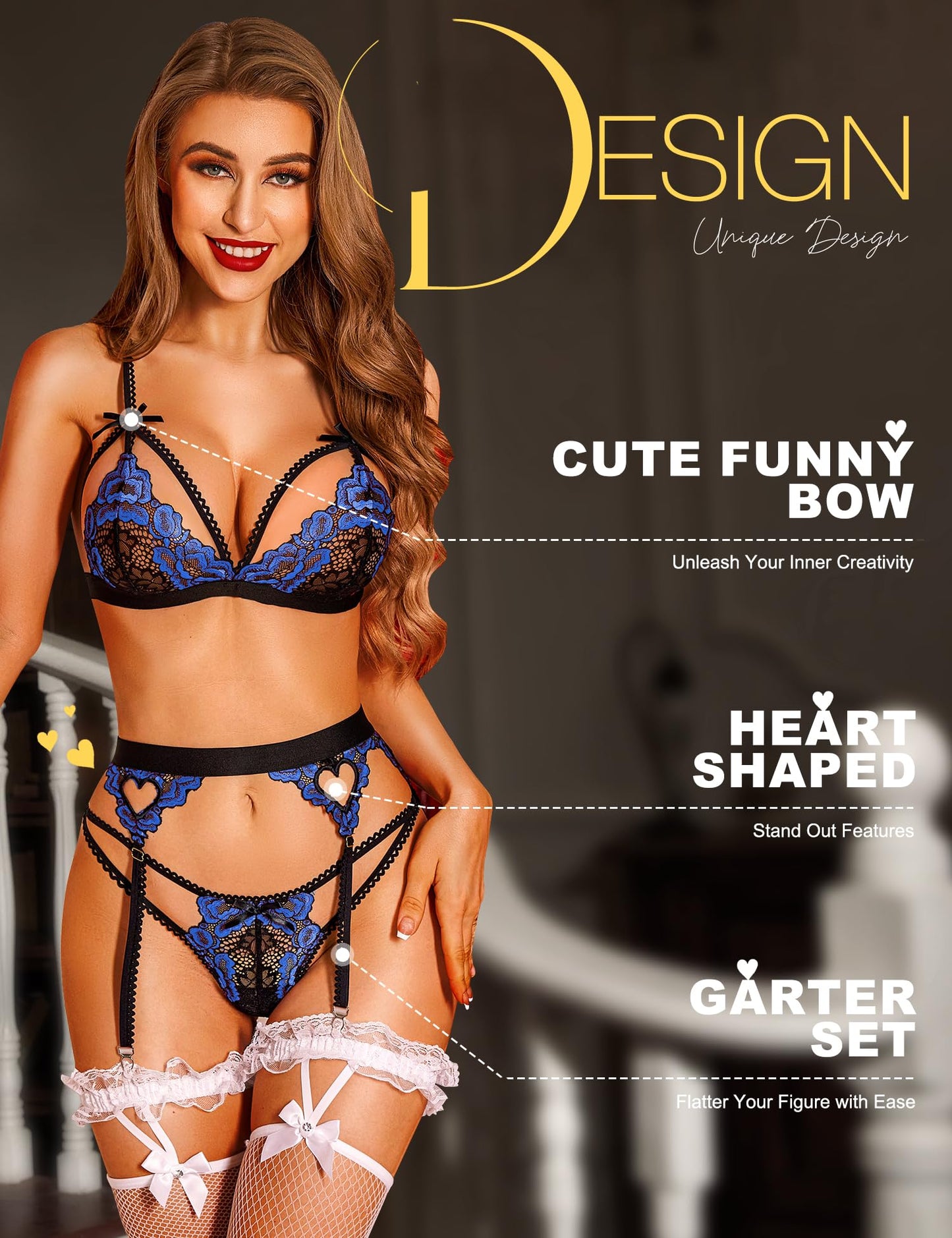 - RSLOVE Women Sexy Lingerie Set | Lingerie Sets for Women | Black & Blue | S -