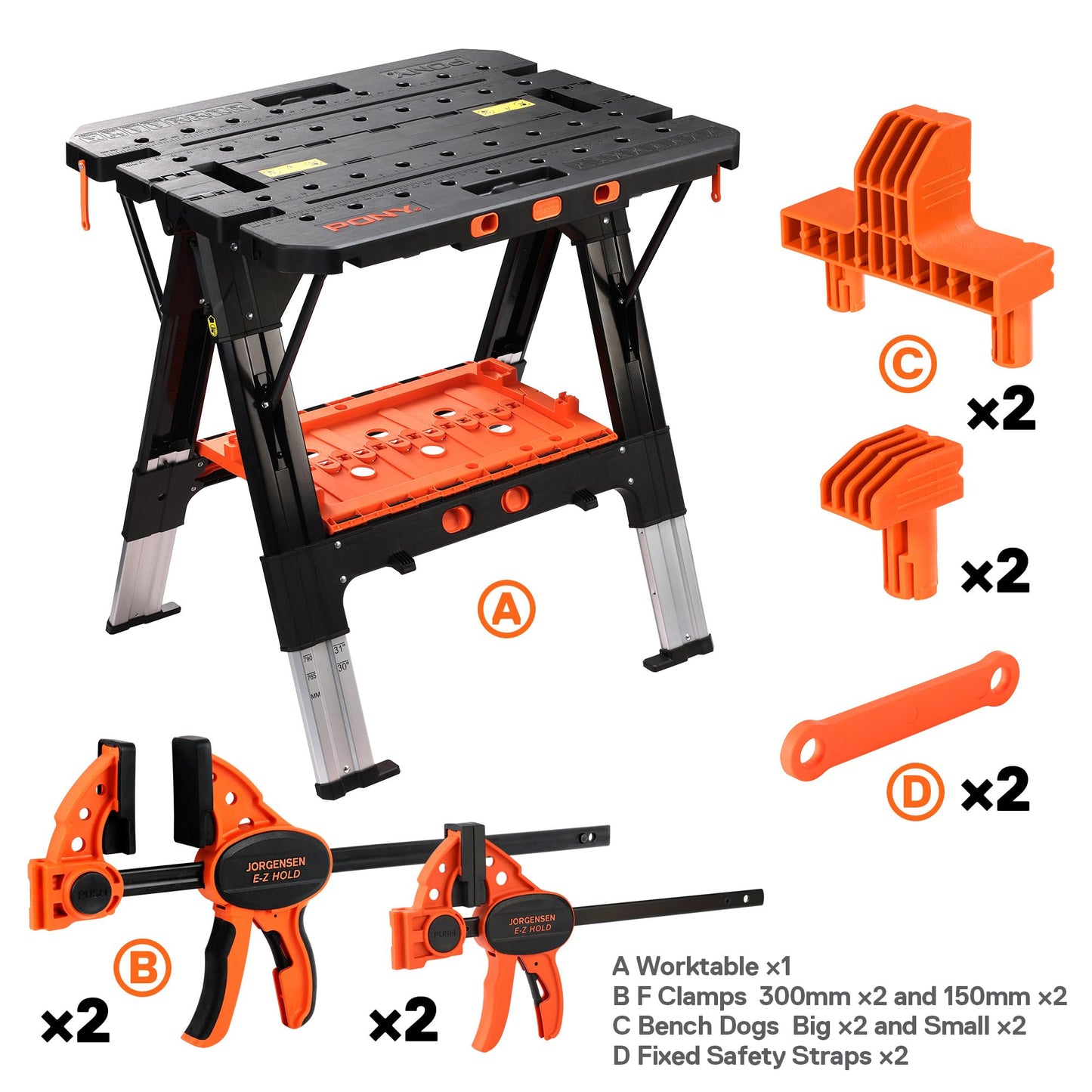 - PONY 2-in-1 Folding Workbench | Max Weight 227 kg | Comes With Tool Tray, 79 x 89 x 63.5 cm -