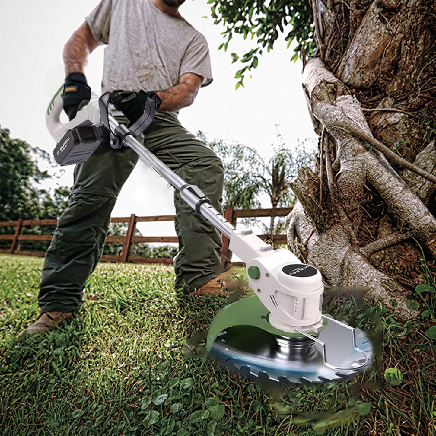 - Metal Blade Cordless Strimmer | 21v Grass Trimmer | 16 Blades 15cm Cutting Diameter -