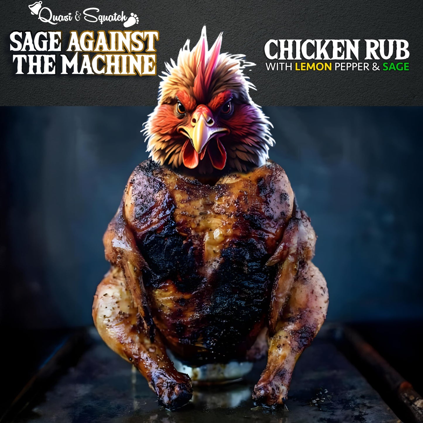 BBQ Rub for Chicken by Quasi & Squatch - Sage Against The Machine - Chicken Rub (Smokey Lemon Pepper & Sage) Smoked Chicken & Wings Rub Seasoning | Dry Spice for Professional BBQ & Grill | Large 220g