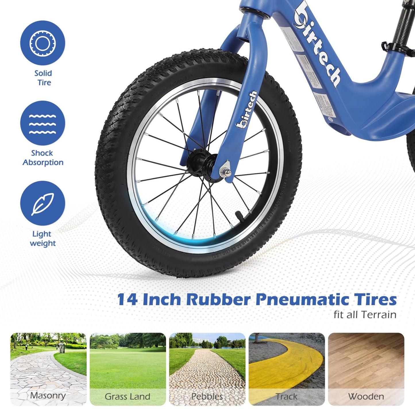 14" Balance Bike for Boys and Girls, Air Tires with Magnesium Alloy Frame, Lightweight No Pedal Kids' Bike for 3-6 Years Old, Training Bike with Adjustable Handlebar and Seat (Bule)