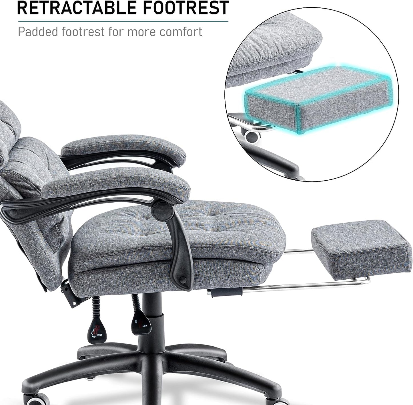 Blisswood Executive Office Chair With Footrest & Lumbar Support Ergonomic Recliner Computer Desk Chair Adjustable Back Rest Heavy Duty 360° Swivel Gaming Chair (Dark Grey)