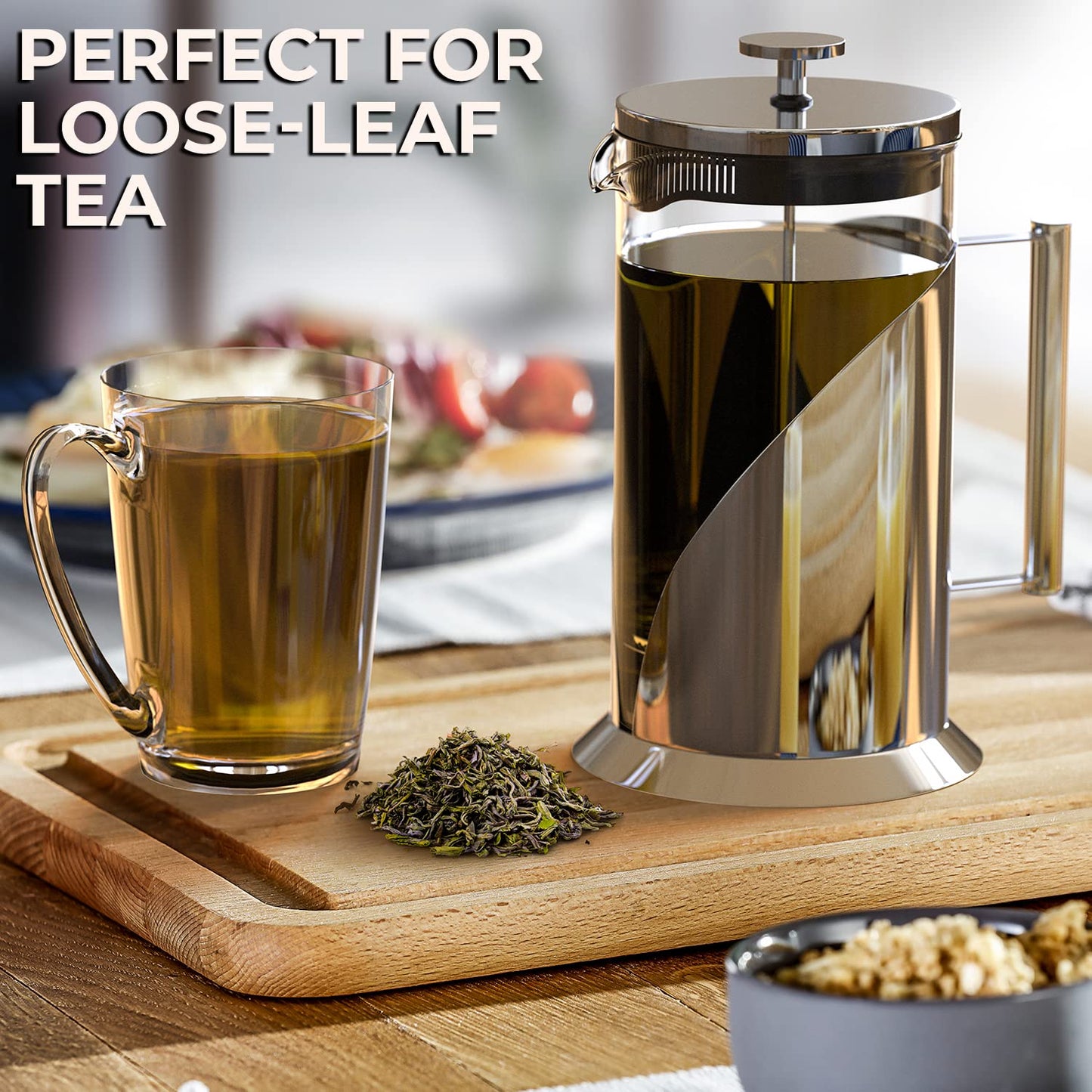Cafe Du Chateau French Press Coffee Maker, Large Cafetiere - Stainless Steel Coffee Press & Tea Brewer, Coffee Brewer & Plunger, 4-Level Filtration French Press, 34oz