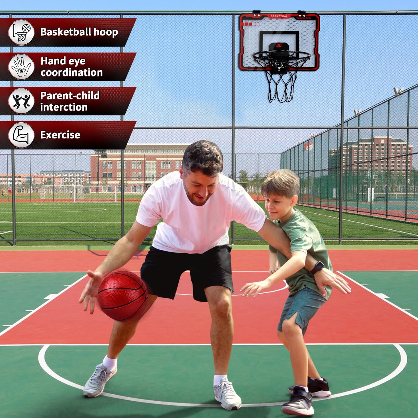 AmyBenton Basketball Hoop for Kids, Mini Basketball Hoop for Toddler Indoor Outdoor, Wall Mounted Basketball Hoop with Automatic Scoring, Basketball Hoop Back of Door for Boys and Girls age 6 7 8 9 10