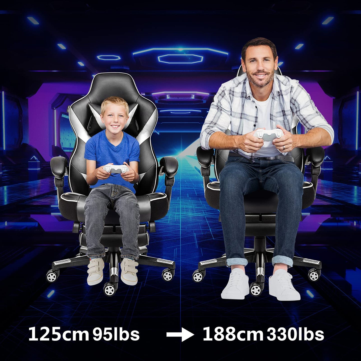 - Fullwatt Computer Gaming Chair | Footrest and Adjustable Arms | Reclining Swivel Chair -