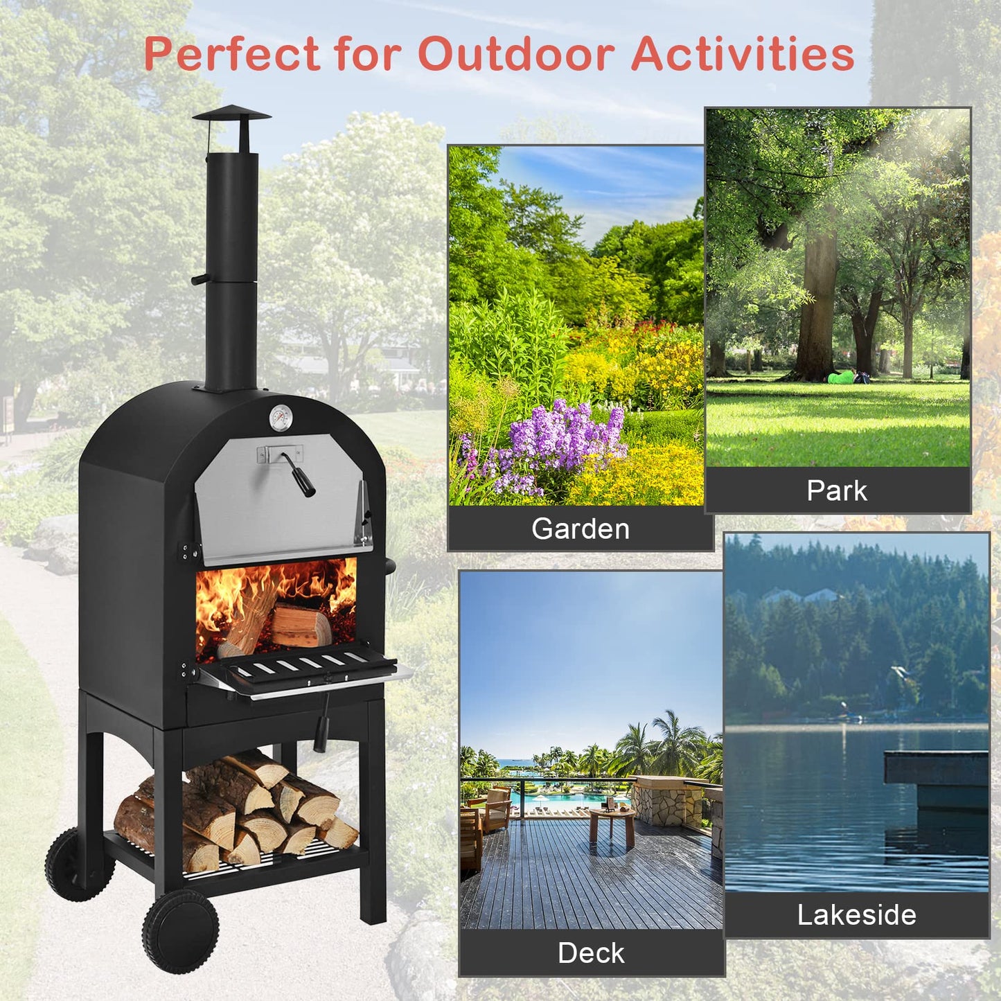 - TANGZON Outdoor Pizza Oven | Wood-fired Pizza Maker | Pizza Stone | Waterproof Cover -