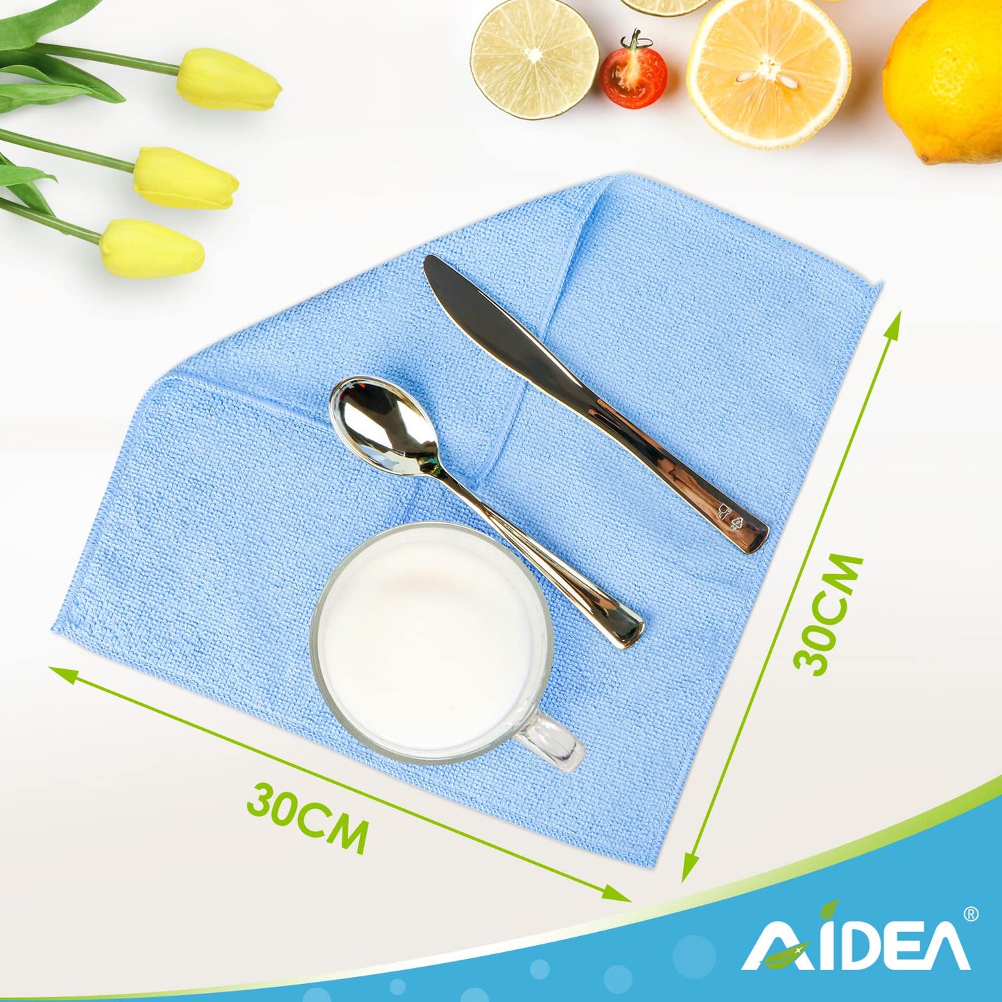 AIDEA Microfibre Cloth 10 Pack,Lint Free Reusable Cleaning Cloths,Highly Absorbent Streak Free Washable Cleaning Towels Rags Dish Cloth for House,Kitchen,Car,Motorbike,Windows 30 X 30 CM,Blue