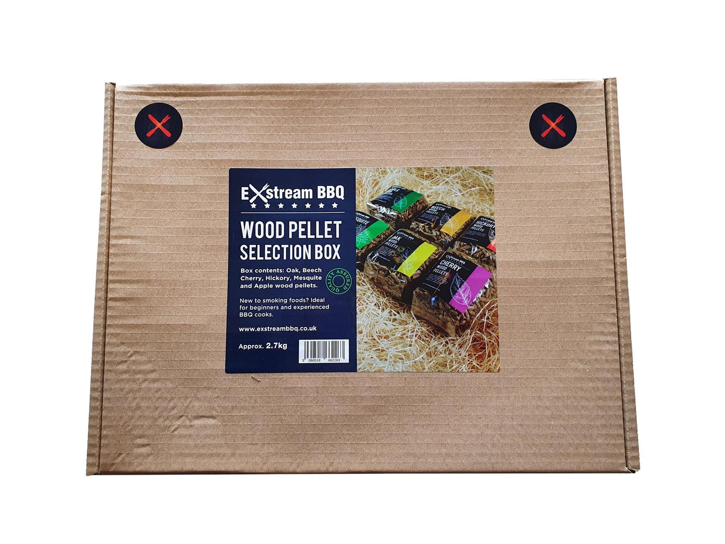 - Exstream BBQ Wood Pellet Selection Box | Apple, Cherry, Beech, Mesquite, Oak, Hickory -