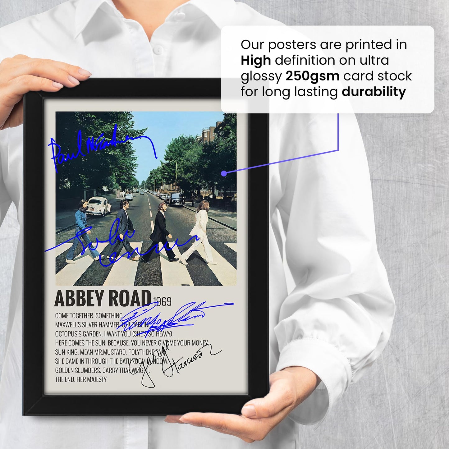 Beatles Abbey Road Poster Autographed Album Cover Signed Poster - Wall Art Print Display, Fan Merchandise Gift, Decor for Studio, Office, Home (Unframed, A4 (12x8" - 30x21cm))