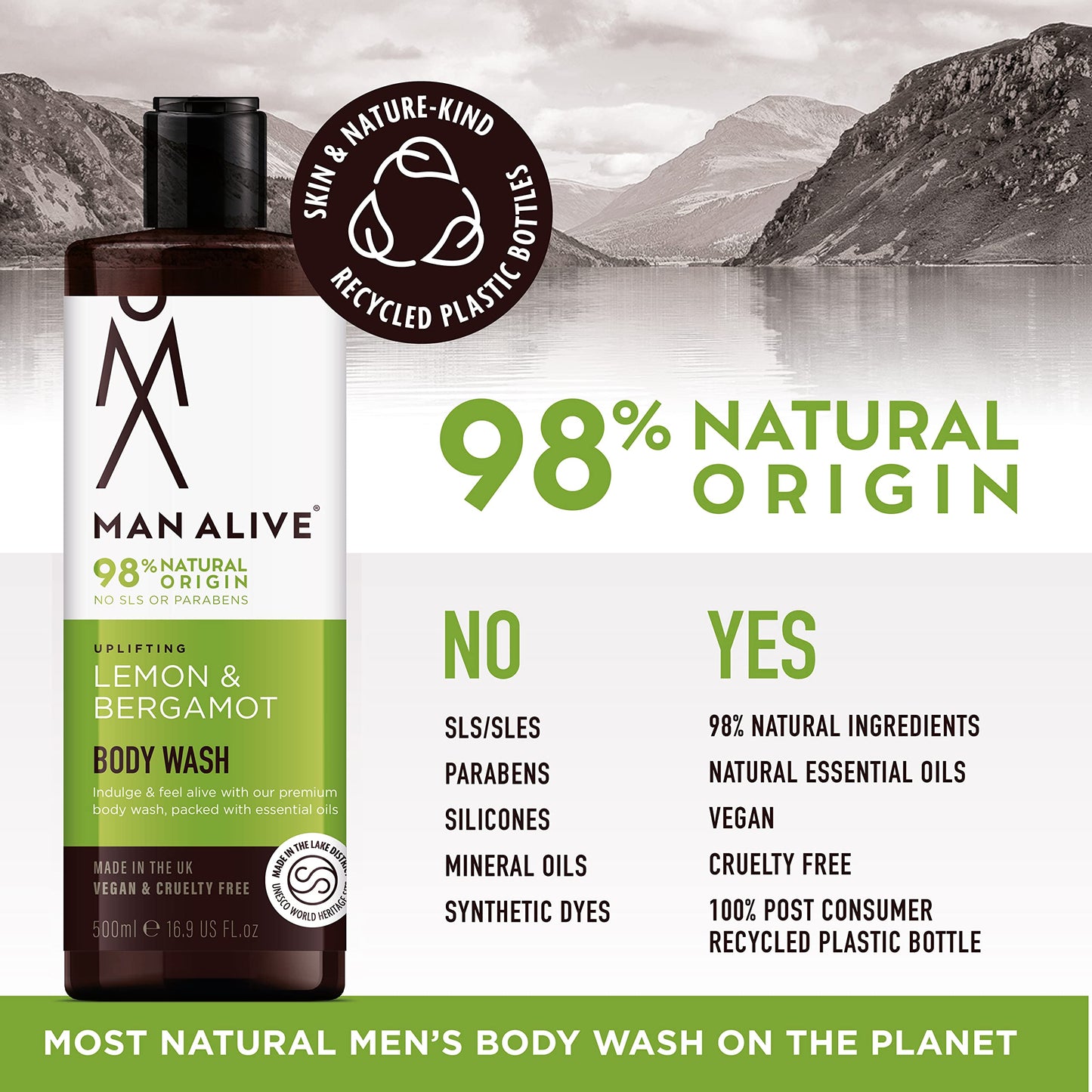 - MAN ALIVE Shower Gel for men | 500ml mens body wash & face wash -