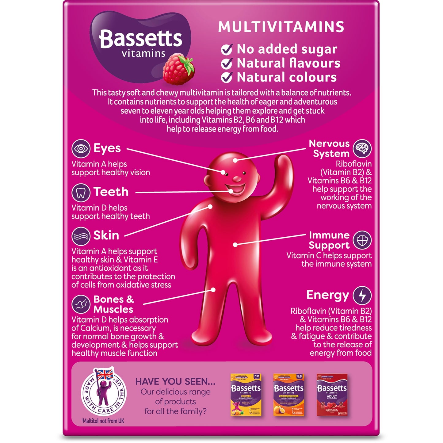 Bassetts Vitamins 7-11 Years Raspberry Flavour Multivitamins 30 Gummies