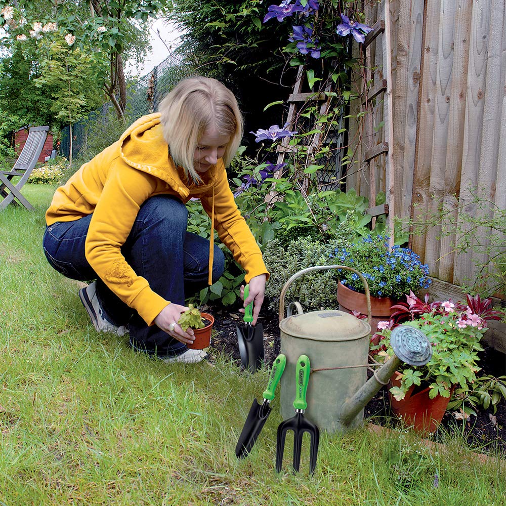 - Draper 3 Piece Carbon Steel Hand Tools Set | Garden Fork, Trowel and Transplanting Trowel | 83972 -