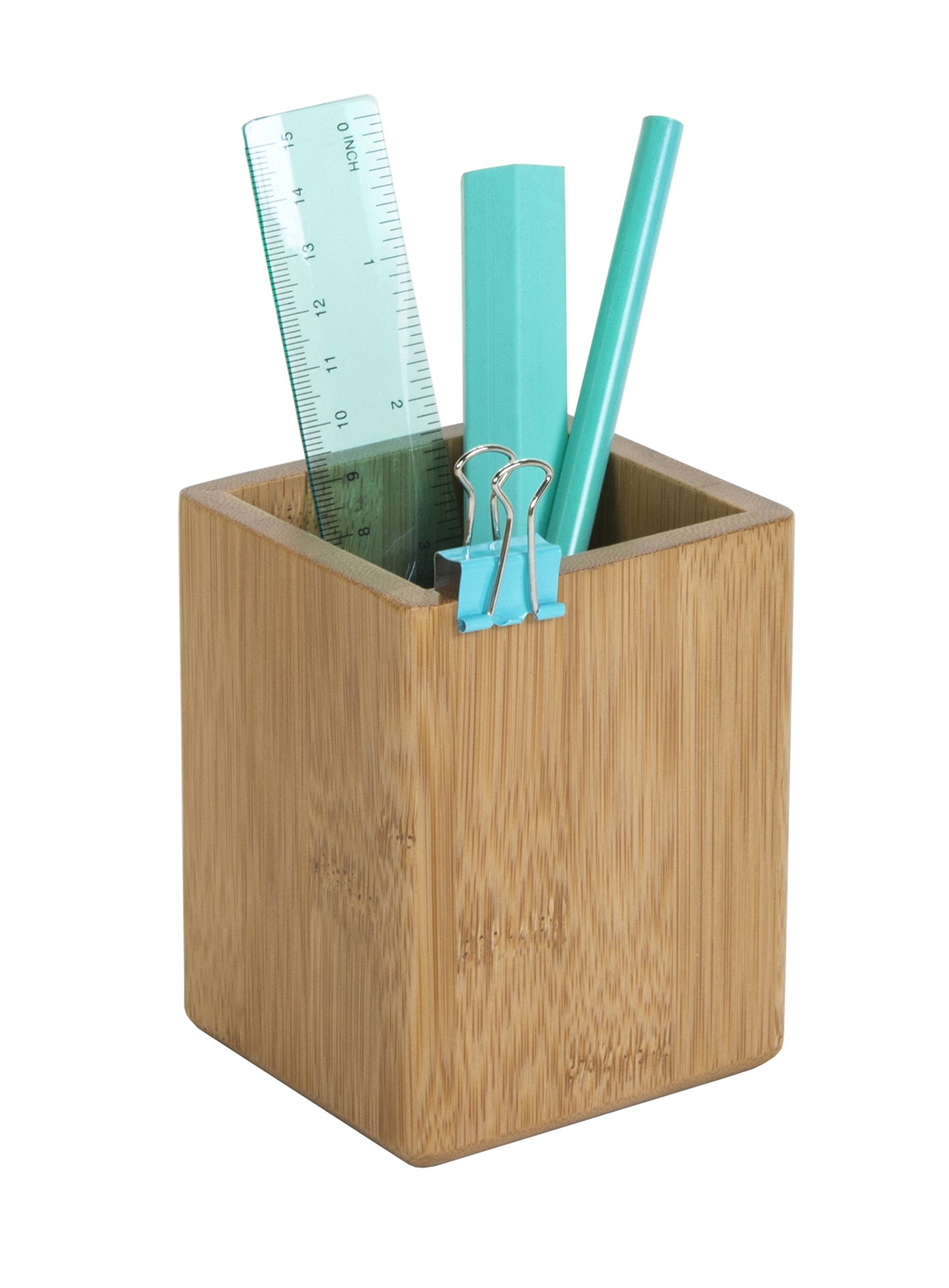 - OSCO Bamboo Square Pen Pot | Wood Pencil Holder | Desk Tidy | Office Organiser -