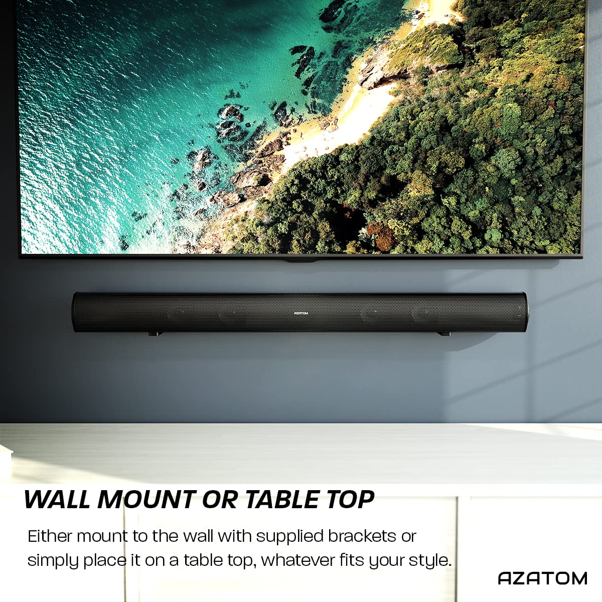 AZATOM Studio Eclipse Soundbar 2.1 with built-in Subwoofer, Surround Sound, 180W Bluetooth Wireless, Large Remote Control,Optical Cable included (36inch)