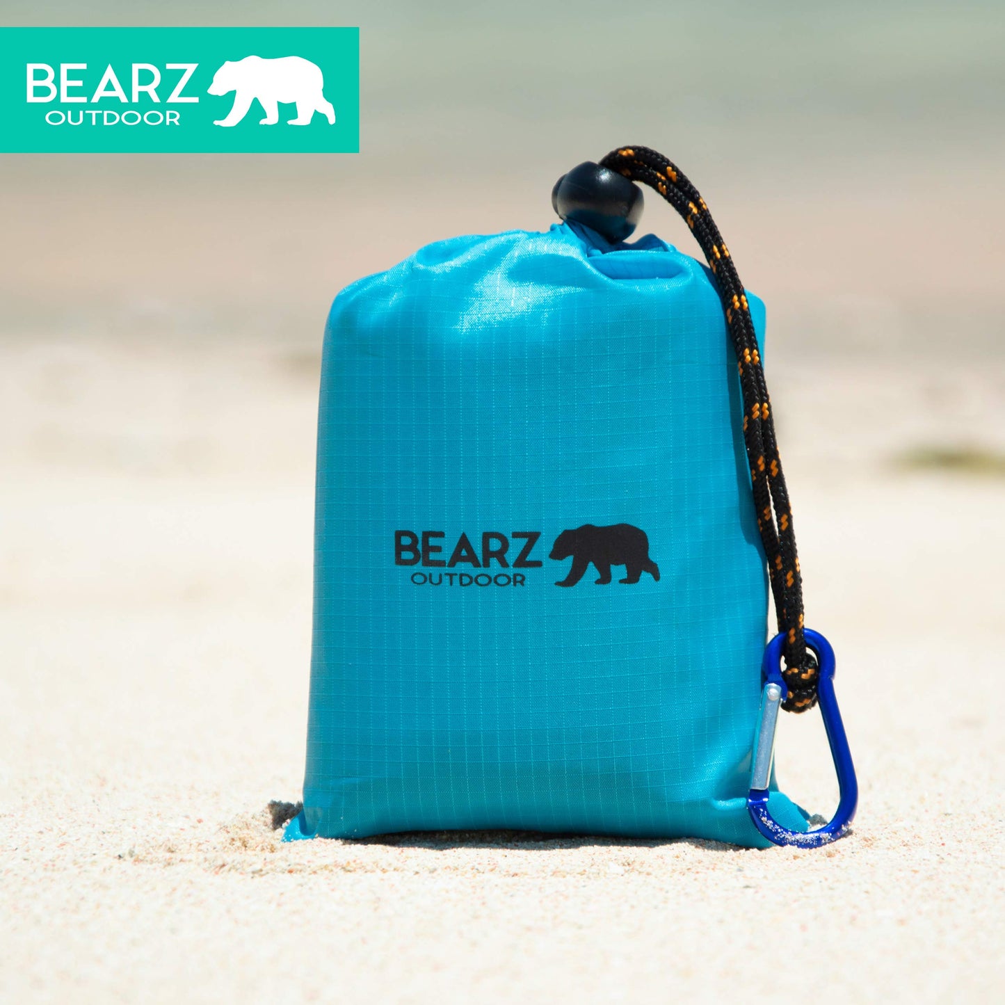 BEARZ Outdoor Travel Blanket - Pocket Sized Beach Blanket Camping Blanket, Waterproof Picnic Blanket, Sandproof Beach Mat - Camping Gadgets & Festival Hiking Accessories (Blue)