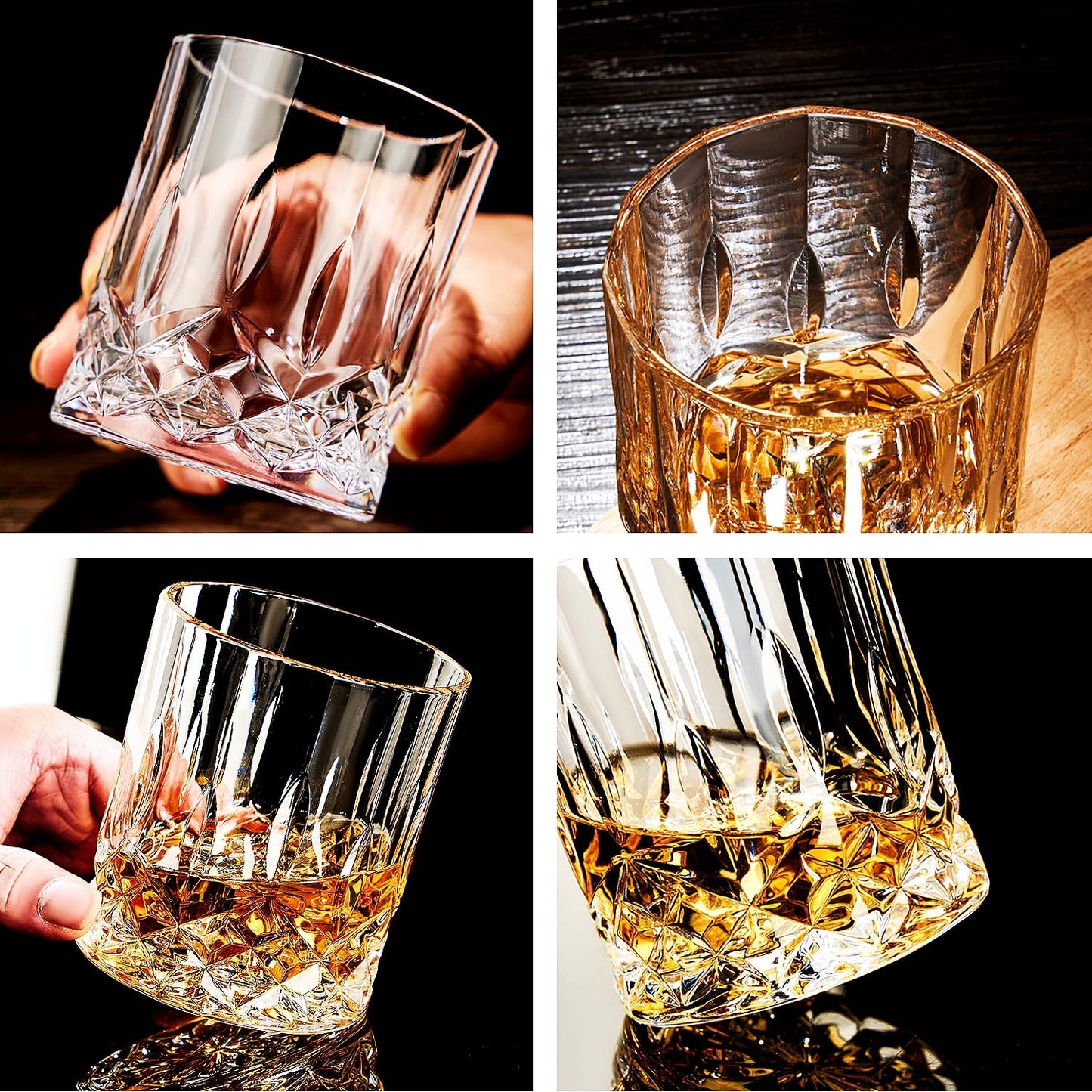 - GLASKEY Whiskey Glasses Set of 4 | 315ml Lead-Free Crystal Whiskey Tumbler -
