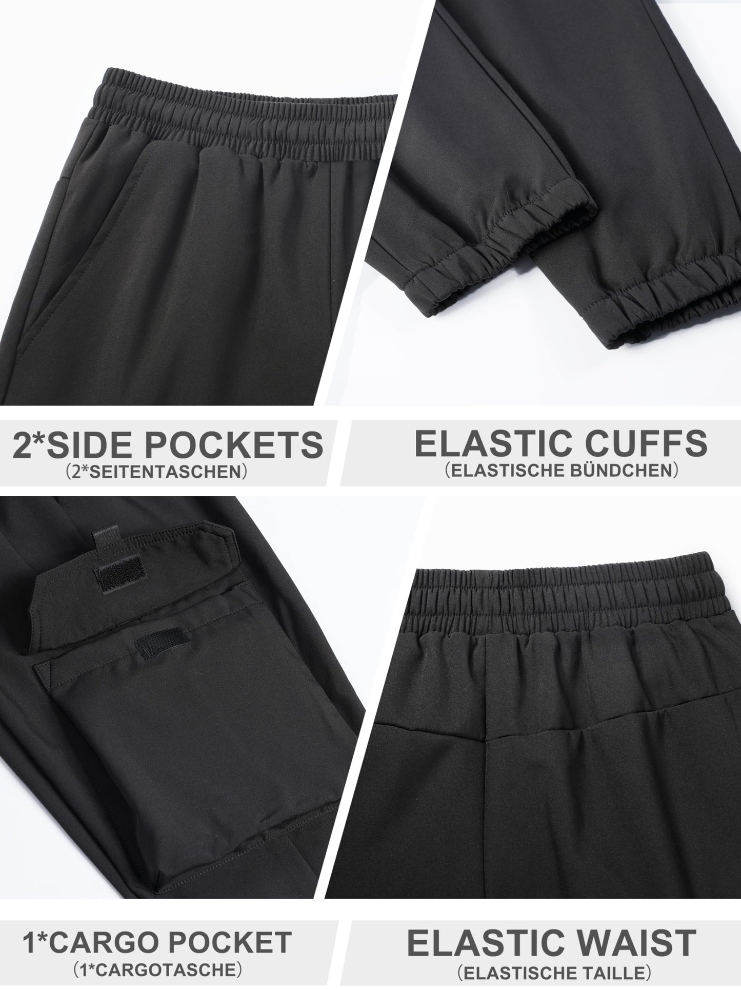 CAMLAKEE Kids Softhell Hiking Trousers Boys Waterproof Outdoor Cargo Pants Walking Jogging Bottoms with Elastic Waist Black UK:13-14 Years (manufacturers's size: 170)