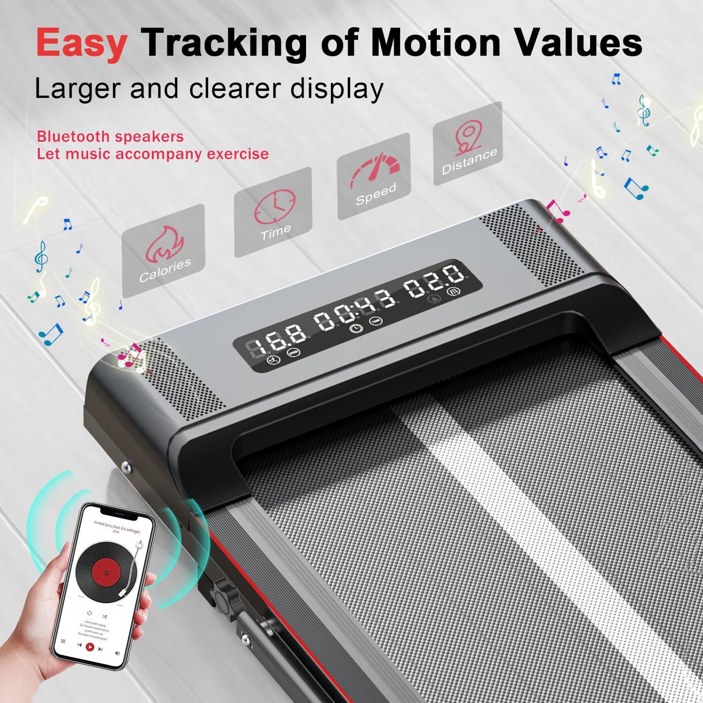 - HomeFitnessCode Folding Treadmill | 2 in 1 Under Desk Treadmill with Bluetooth Speaker -