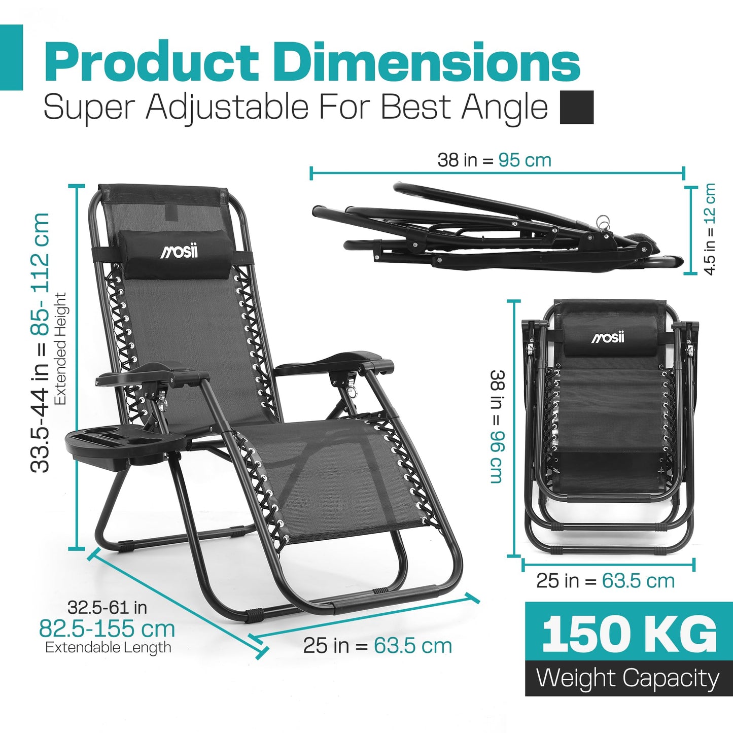 - Mosii Sun Loungers For Garden Chairs Set of 2 | Heavy Duty Zero Gravity Chairs -