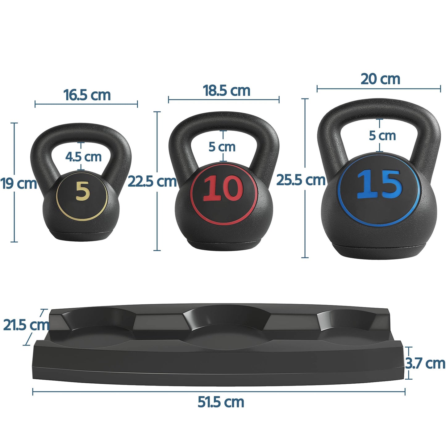 - Yaheetech Kettlebell Weight Set 3pcs (2.2kg,4.5kg,6.8kg) Black