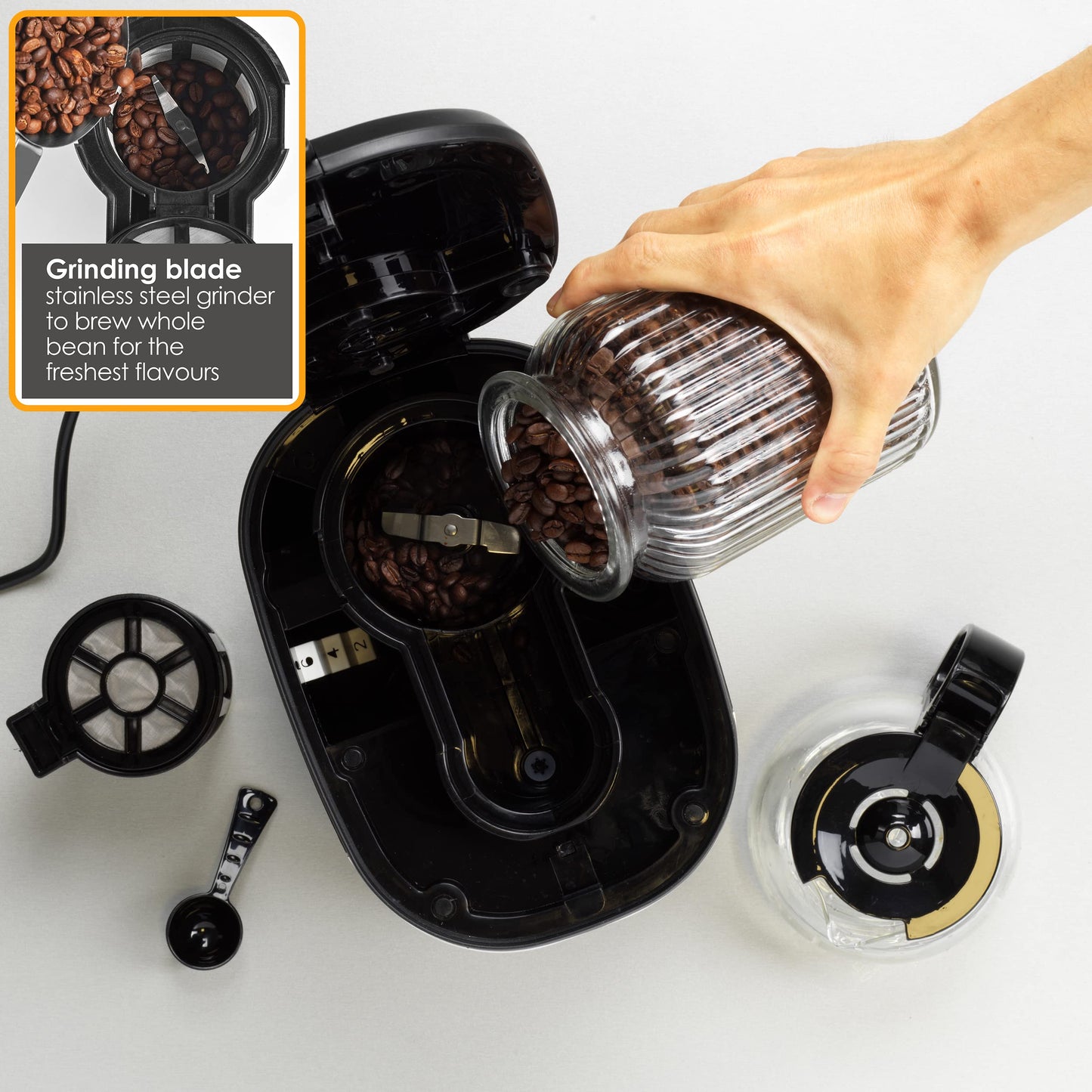 - Salter EK4368 Bean to Jug Coffee Machine | Electric Coffee Grinder | 750ml | Black -