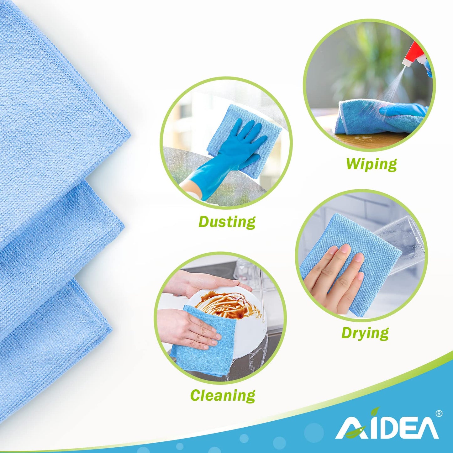 AIDEA Microfibre Cloth 10 Pack,Lint Free Reusable Cleaning Cloths,Highly Absorbent Streak Free Washable Cleaning Towels Rags Dish Cloth for House,Kitchen,Car,Motorbike,Windows 30 X 30 CM,Blue