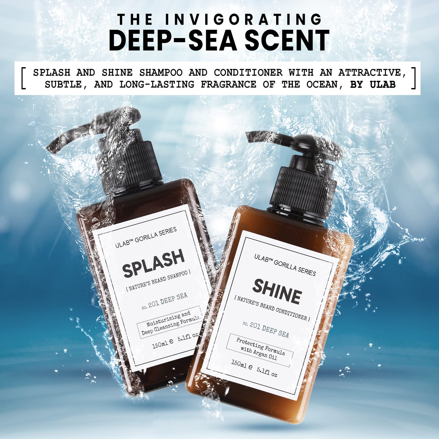 - Splash and Shine Beard Shampoo | Beard Conditioner | Deep Sea Scent Beard Wash and Conditioner for Men (2 x 150ml) -