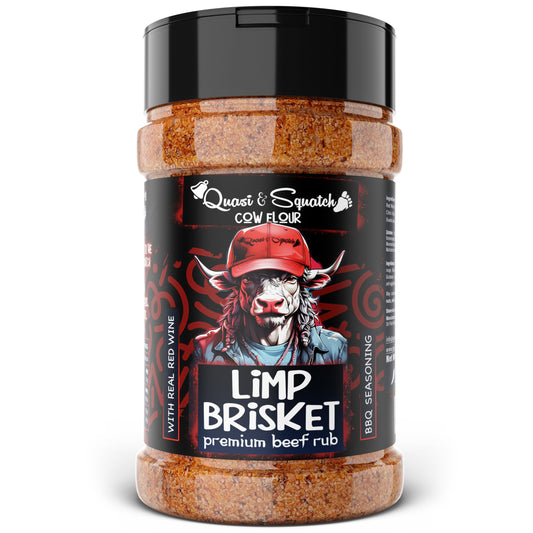 Beef Rub by Quasi & Squatch - Limp Brisket (Smokey Peppery Red Wine) Barbecue Dry Rub Meat Seasoning | Perfect Blend Of Spices For Smoking and BBQ | For Grill Pork Dishes | Large 220g