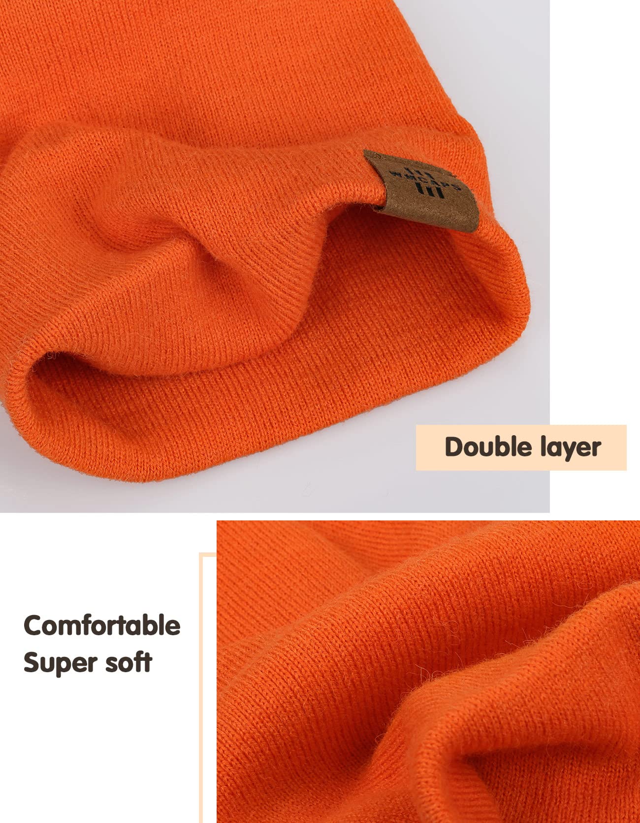Beanie for Kid, Stretchy Childrens Thermal Insulated Wolly Hat with Turn Up for Boys and Girls, Double Layer for Winter Autumn (Orange)