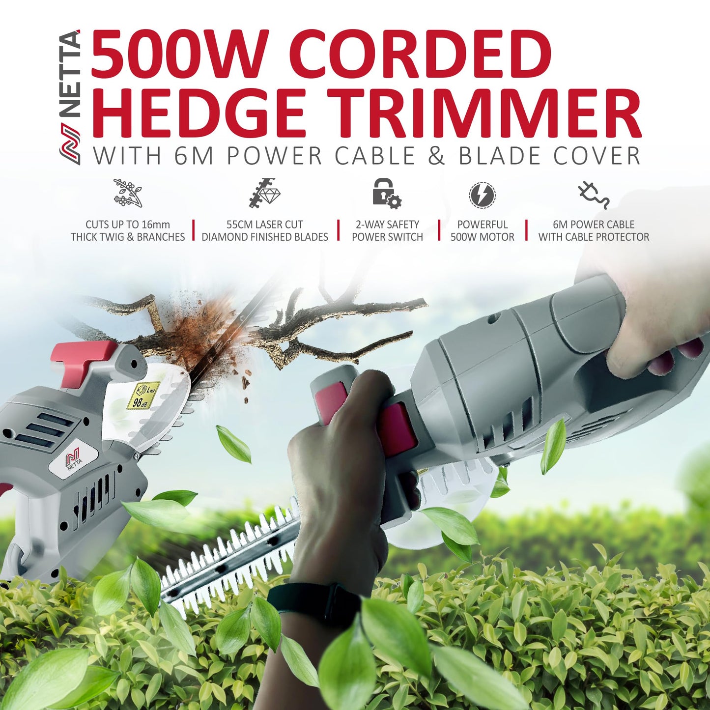 - NETTA Hedge Trimmer and Cutter | 500W | 500mm Diamond Cutting Blade -