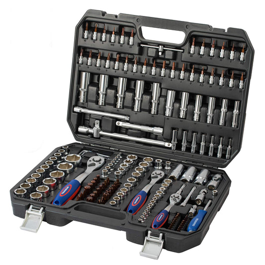 - WORKPRO 172-Piece Socket Set 1/2" 3/8" 1/4" Drive, Cr-V Metric Sockets with 72-Teeth Quick Release Ratchet Handle, Extension Bar & Universal Joints, Useful for Car Repairs, Professionals, Mechanics
