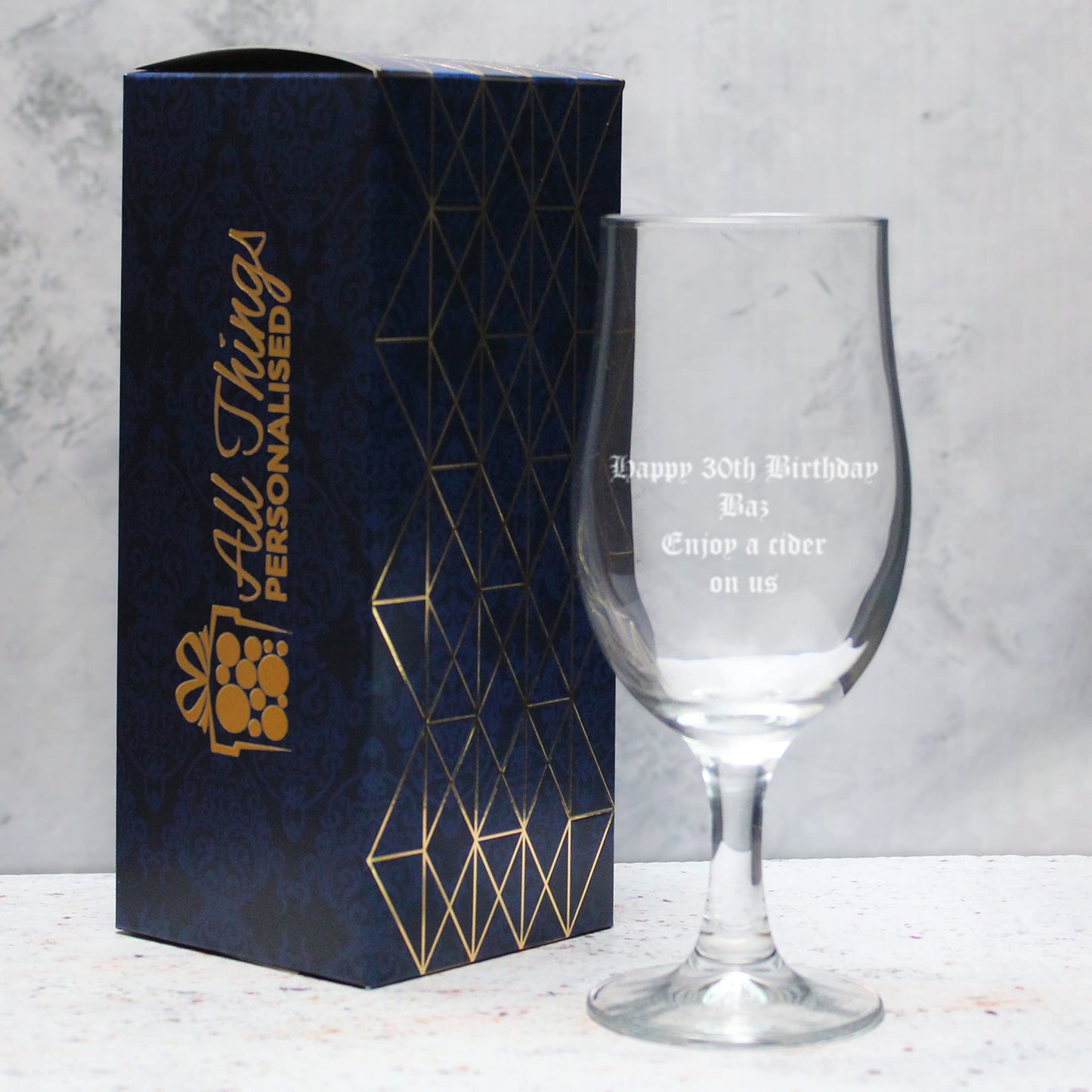 - Personalised Engraved 13oz Draft Style Stemmed Beer Glass -