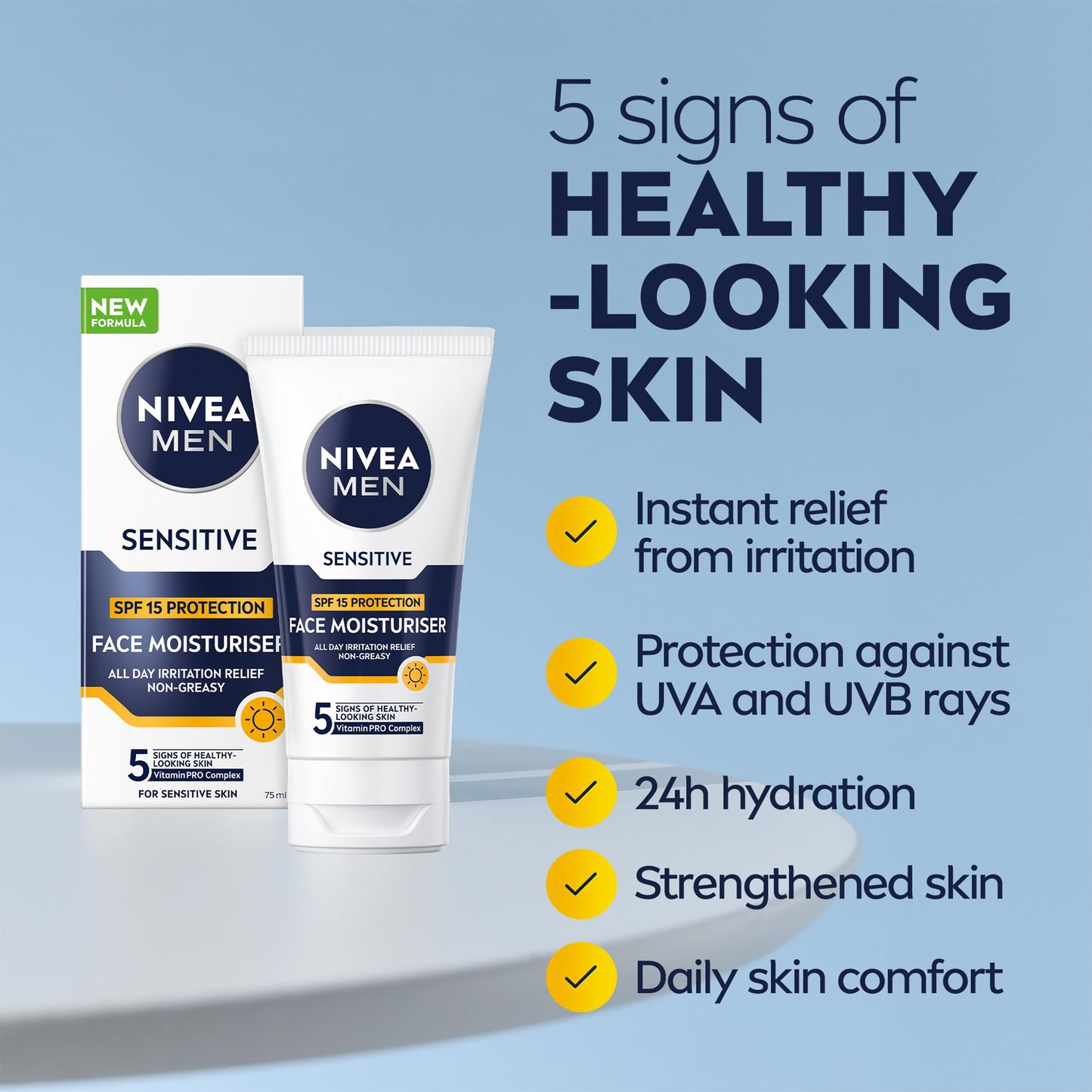 - NIVEA MEN Sensitive Face Moisturiser | SPF15 (75ml) | 0% Alcohol Moisturiser -