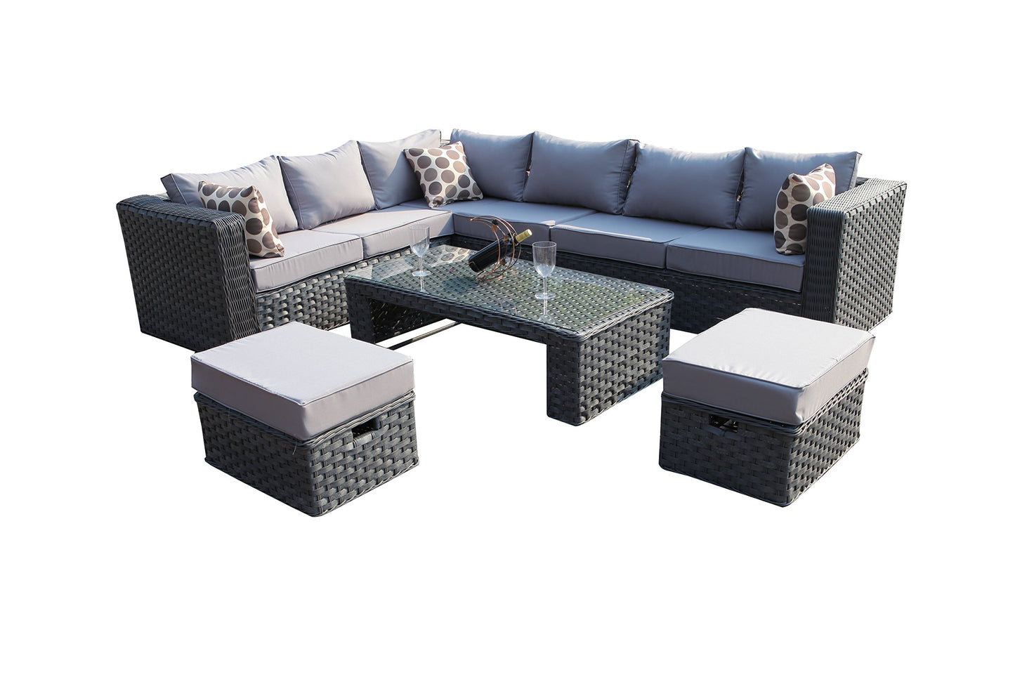 - YAKOE 50020 Papaver Conservatory Modular 9 Seater Rattan Corner Garden Sofa Furniture Set - Grey