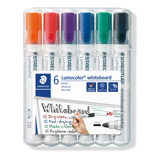 - STAEDTLER 351 WP6 Lumocolor Whiteboard Marker Bullet Tip | Assorted Colours (Pack of 6) -