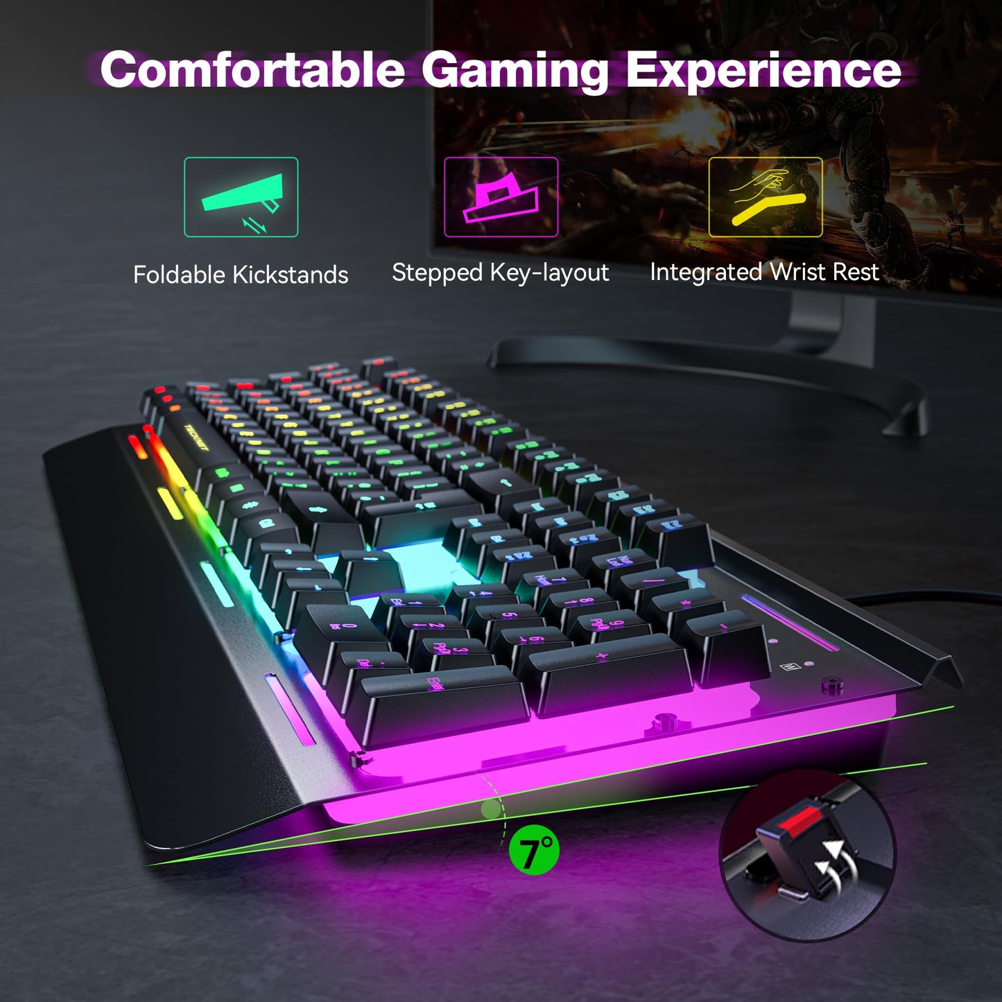- TECKNET RGB Gaming Keyboard | 105 Keys | All-Metal Panel -