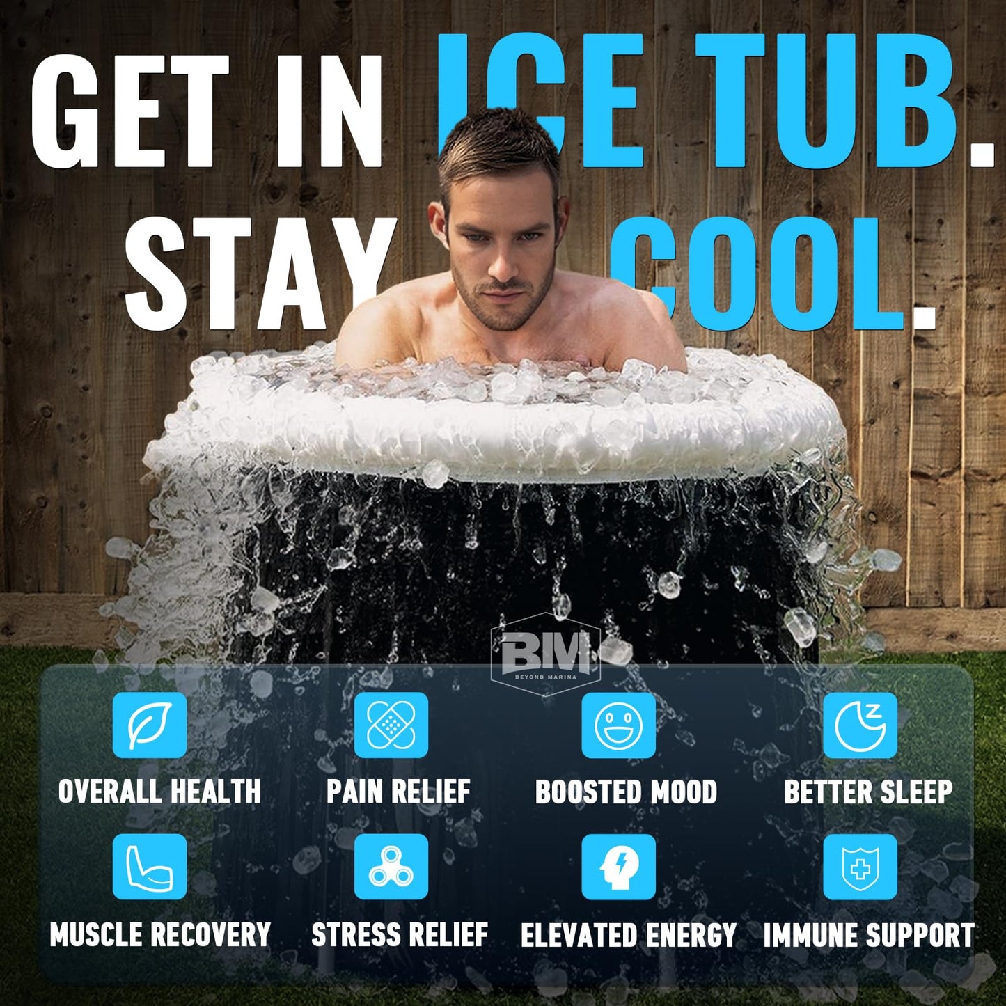 BEYOND MARINA Ice Bath Tub Cold Plunge - 2 Valves, XL Ice Plunge Tub for Athletes Outdoor, 31.5"H Inflatable Recovery Bathtub for Adults, Multiple Layered, 106 Gallons Capacity
