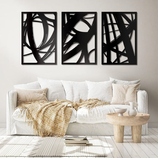 - WINUSD 3PCS 18 * 12in Abstract Black Metal Wall Art