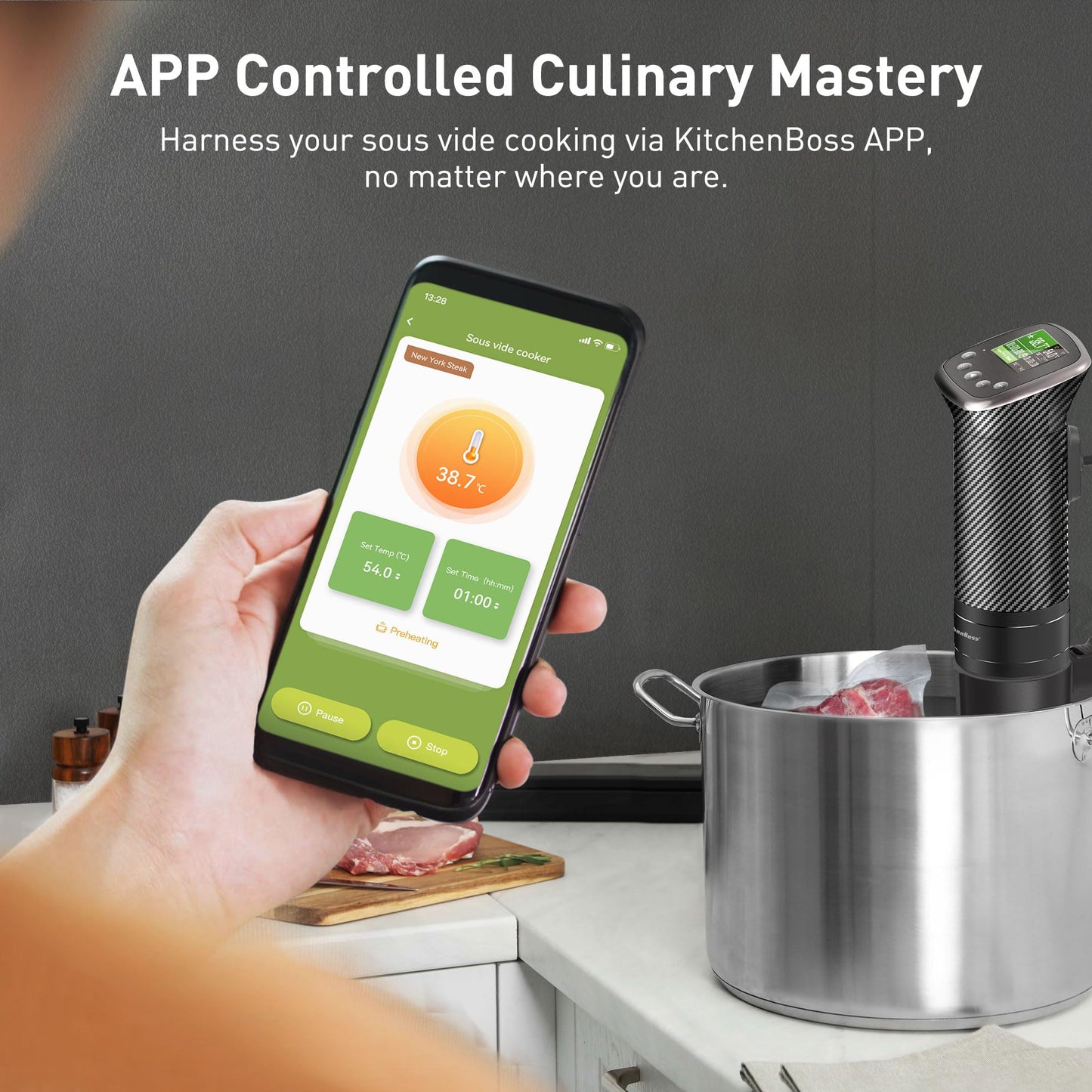 - KitchenBoss WIFI Sous Vide Machine | Sous Vide Cooker | Ultra Quiet Cooking Machine -
