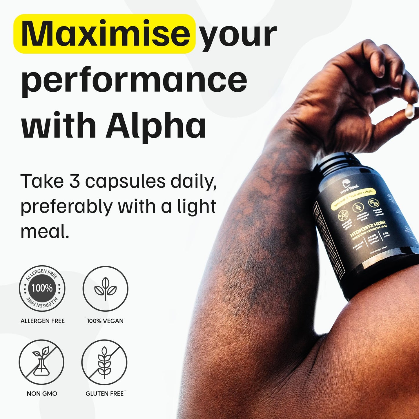 - JustFloow Alpha Genius® Testosterone Supplements | Improve Recovery | Energy Levels & Muscle Function -