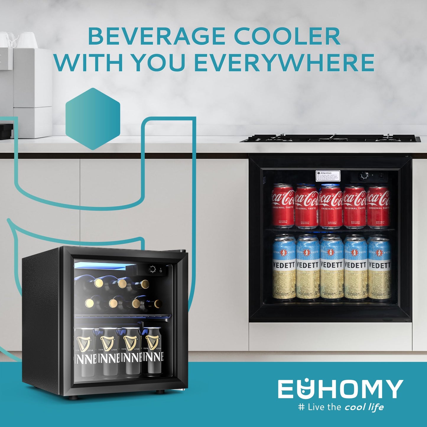 - EUHOMY Beverage Refrigerators with Glass Door | Beverage Fridge Cooler | 55 Can Drink Fridge | Wine Bottle Fridge -