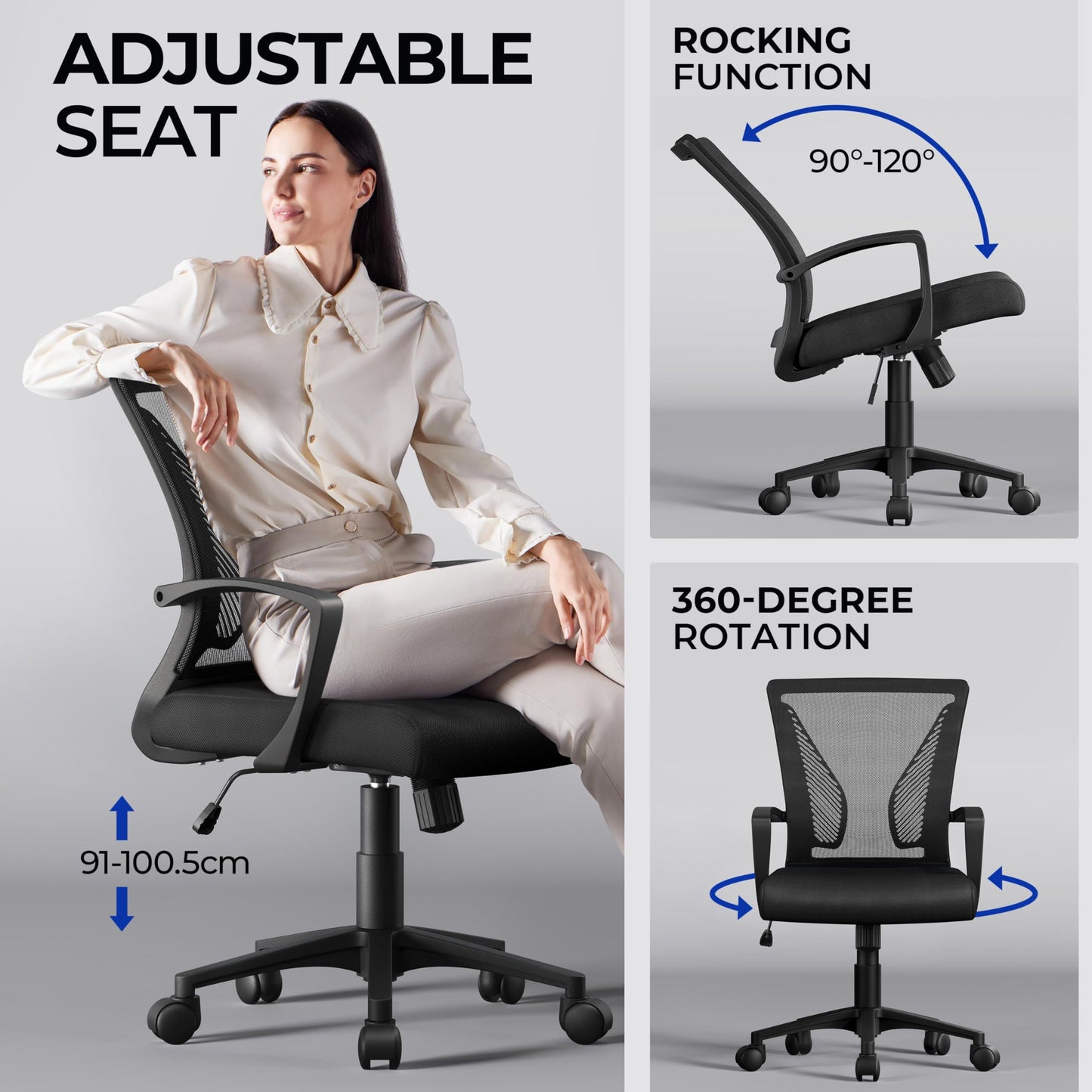- Yaheetech Adjustable Office Chair, Ergonomic Mesh Swivel Chair For Office.