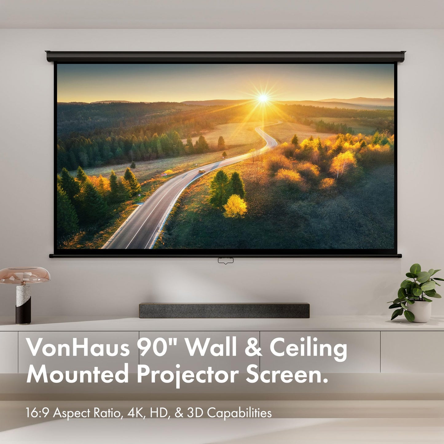 - VonHaus Pull Down Projector Screen, 90" Wall Mounted 4K HD Projection Screen