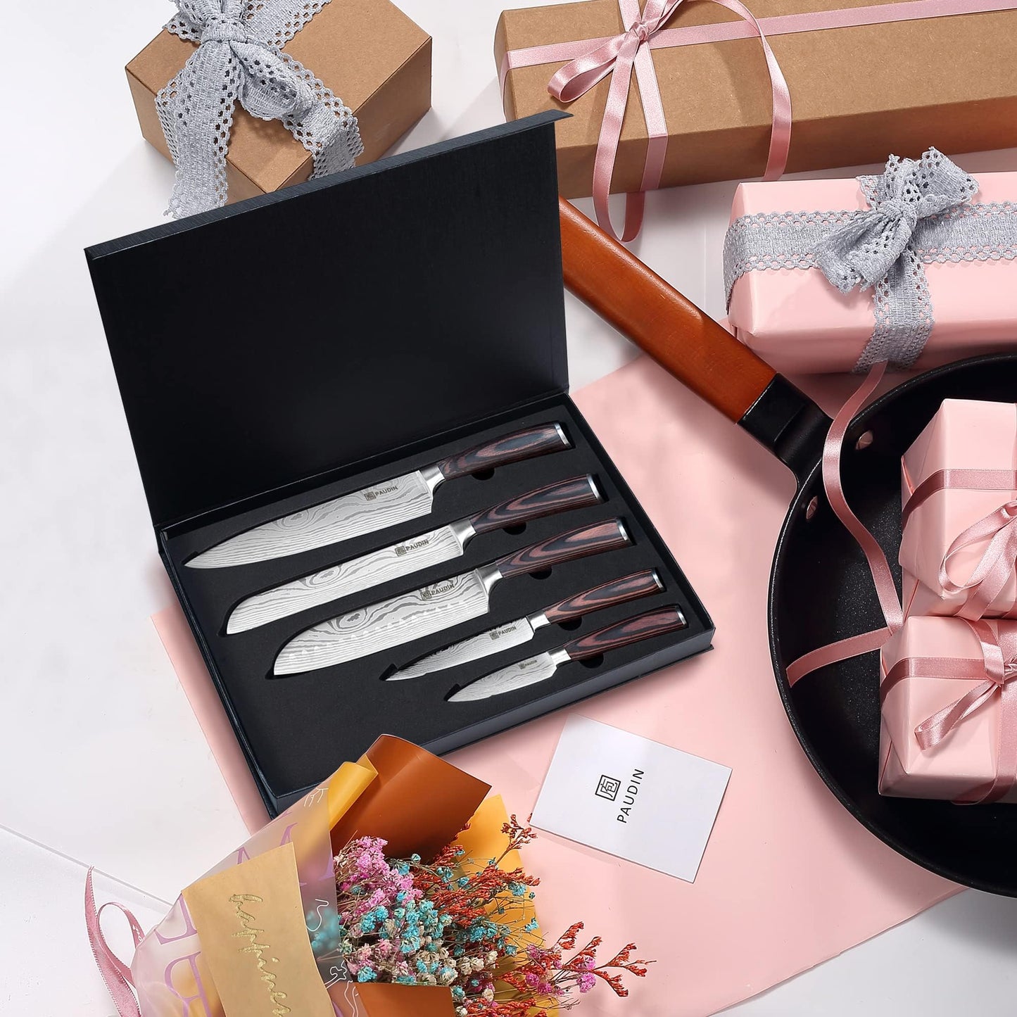 - PAUDIN Kitchen Knife Set | High Carbon Stainless Steel Kitchen Knives | 5 Piece Chef Knives Set -