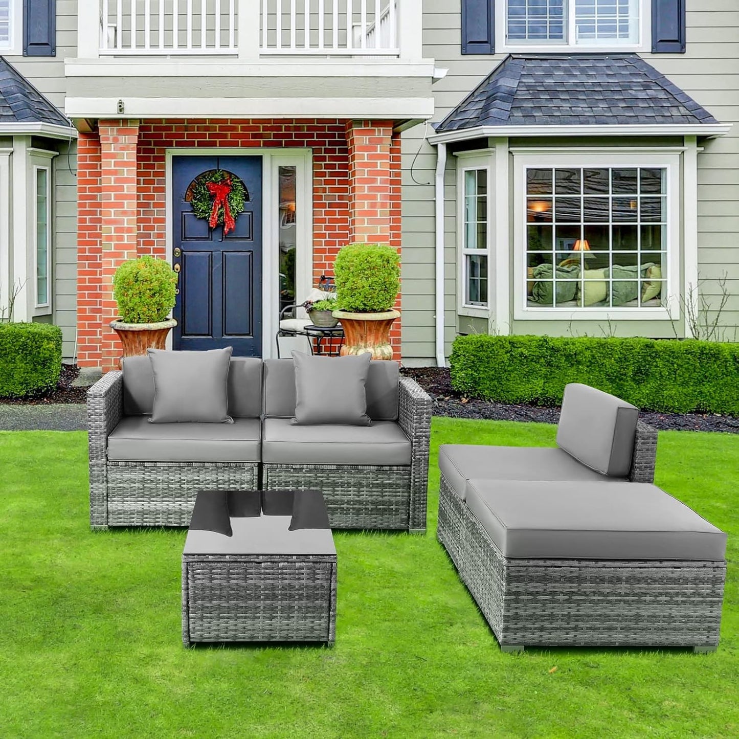 - TLGREEN 5PCS Garden Sofas Rattan Corner Furniture Set | All-Weather -