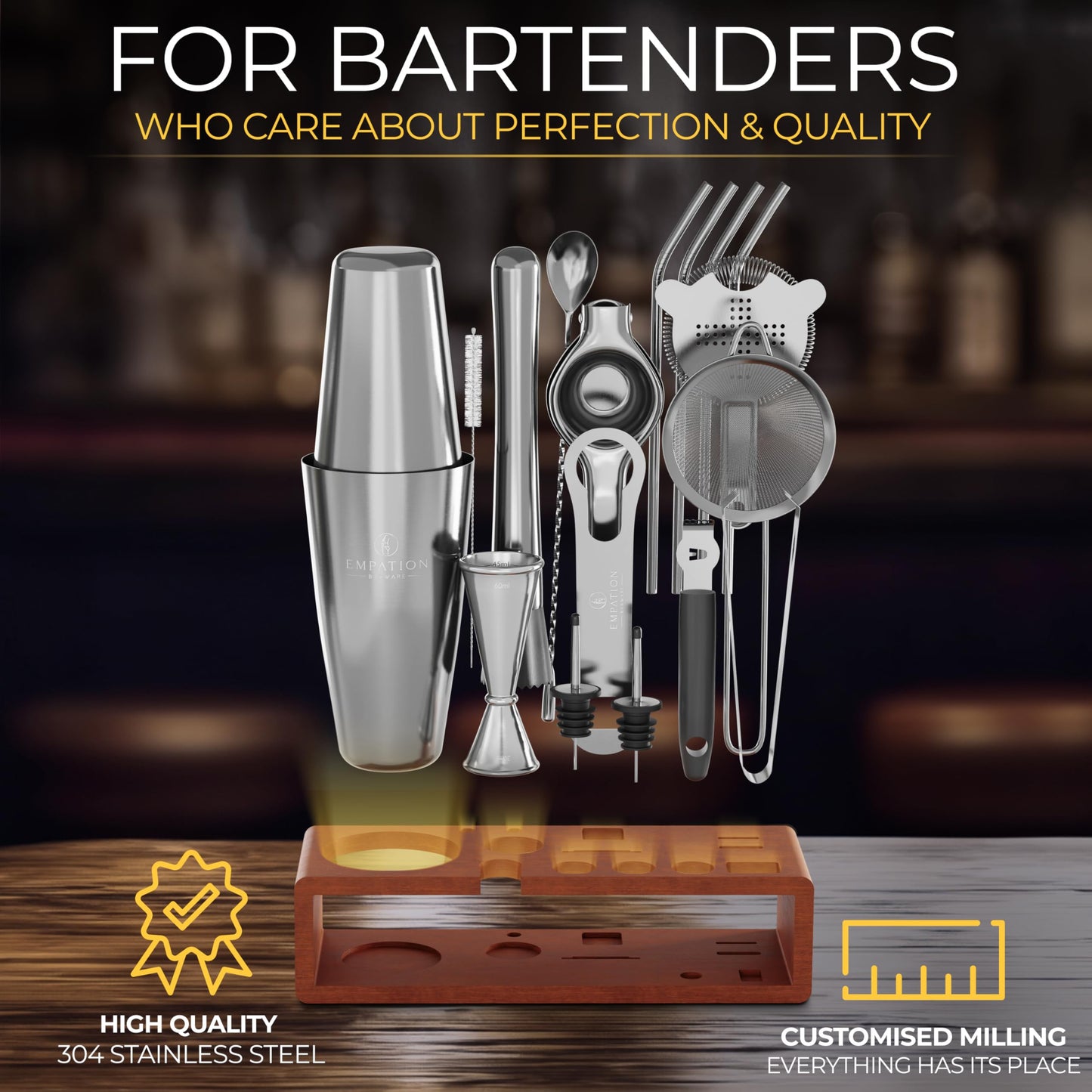 - EMPATION Cocktail Making Kit | 825ml Cocktail Shaker | 18 Piece Cocktail Set -