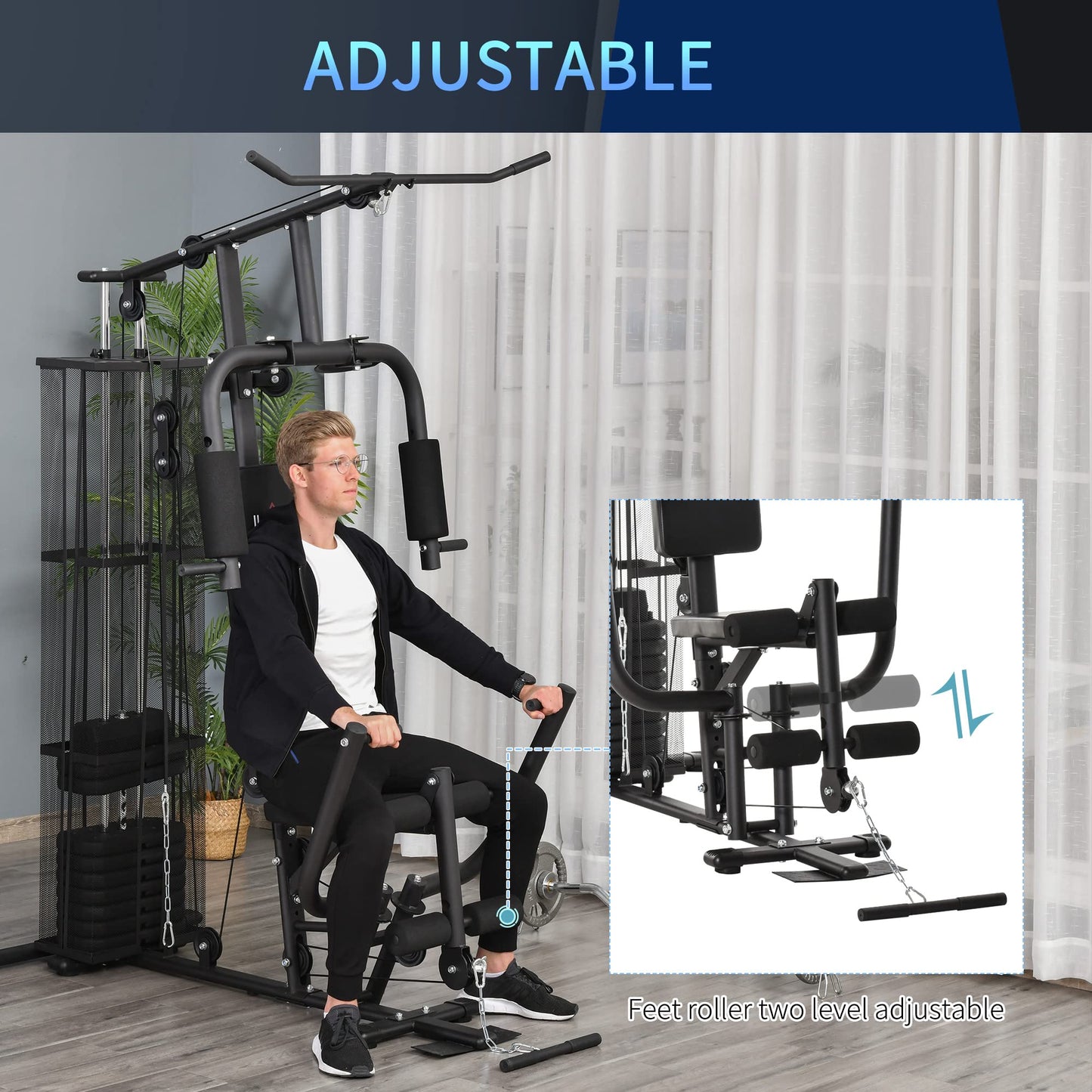 - HOMCOM Multi-Exercise Gym Workout Station | 45Kg Weight Stack Training System | Full Body Fitness for Home Gym -